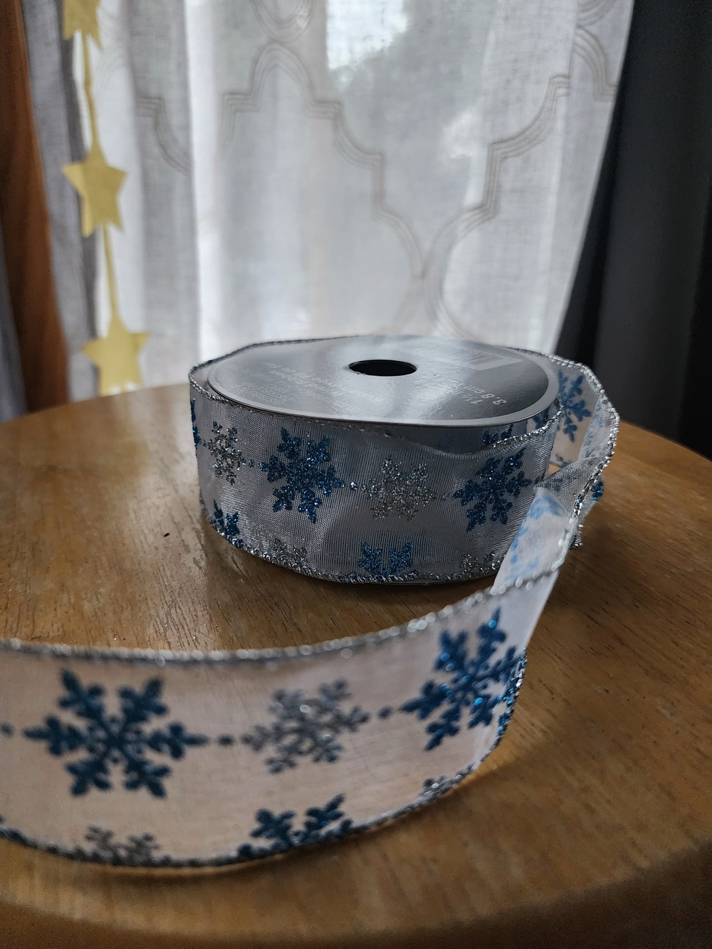 Blue/Silver Glitter Snowflake Ribbon - Picture 5 of 5